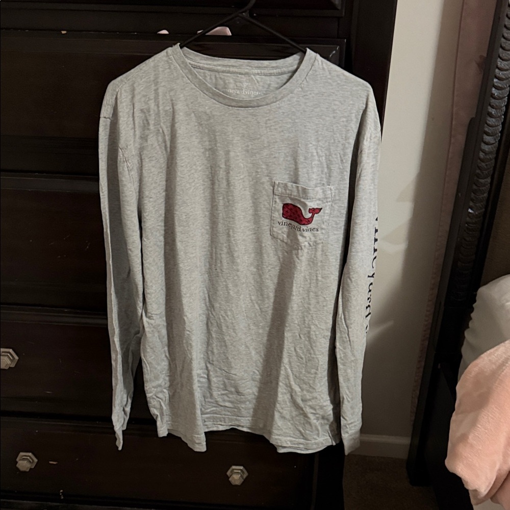 Vineyard Vines Gray Long Sleeve Tee with Red Logo